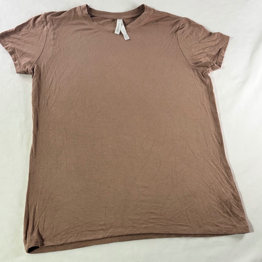 Tahari T-Shirt Womens Large Brown Mauve Rayon Spandex Stretch Short Sleeve Tee